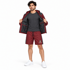 Unisex Maroon Windbreaker Tracksuit Hooded Full Sleeve Quick Dry Polyester/Cotton Sportswear Set <b>Lightweight</b> Summer Eco-Friendly - Product Image 3