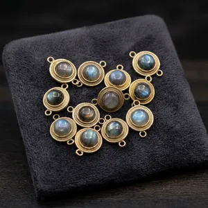 Pendentif breloque en laiton avec labradorite naturelle, connecteur de pierres précieuses en gros - Product Image 2
