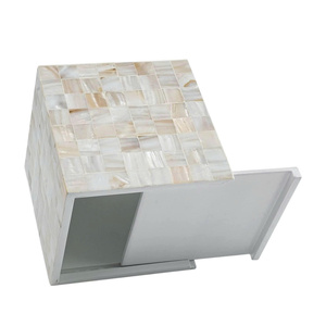 Boîte à mouchoirs carrée en nacre, design glamour fait main, motif mosaïque blanc beige - Product Image 2