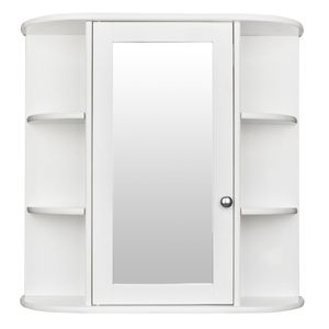 Mobile da Bagno a Parete Bianco a 3 Ripiani con Porta Singola e Specchio LED per Bagni, Garanzia di 1 Anno - Product Image 4
