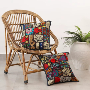Handmade Embroidered Cotton Patchwork Bohemian Style Square <b>Cushion</b> <b>Cover</b> for Home & Hotel Use - Product Image 1