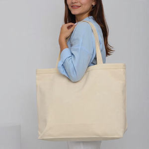 Oversized Reusable Heavy Duty 100% Cotton Canvas Beach Tote Bag with Zipper & Shoulder Strap - Product Image 2