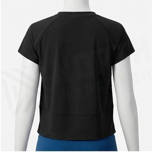 North Approach <b>Black</b> <b>Crop</b> <b>Top</b> Crew Neck <b>Short</b> <b>Sleeve</b> Solid Yoga Wear Breathable Spandex Polyester Women's Sportswear - Product Image 2