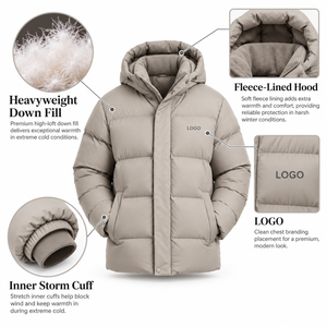 Chaqueta Acolchada para Hombre con Bolsillo Utilitario en el Pecho, Color Caqui, Relleno de Poliéster, Abrigo Cálido de Invierno, Estilo Casual, Logotipo Personalizado, Venta al Por Mayor, MOQ Bajo - Product Image 6