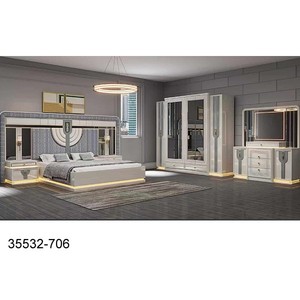 Modern Bedroom Set King Size MDF Furniture With Lighted Headboard And <b>Mirror</b> Wardrobe 35532-121 - Product Image 3
