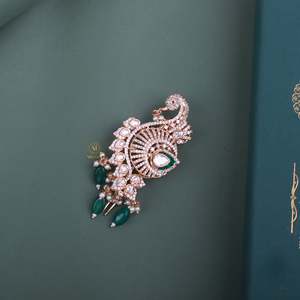 Mayur Emerald Green Polki Designer Kalangi Fashion Brooch - Product Image 2