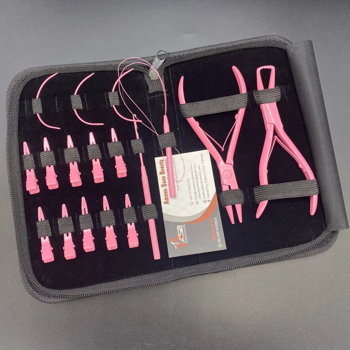 Kit de ferramentas de extensão de cabelo, de aço inoxidável rosa, para extensão de cabelo