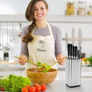 Ensemble de couteaux en acier inoxydable avec manches en bois, support de rangement de cuisine moderne sur pied - Product Image 2