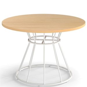 47\" Natural Round Dining Table for 4-6 People Family Sized with Hourglass Metal Base and Curved <b>Tabletop</b> - Product Image 4