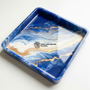 Luxury <b>Square</b> Blue Resin Storage Tray Gold Vein <b>Marble</b> Effect Decorative Platter for <b>Coffee</b> <b>Table</b> & Modern Hotel Room Decor - Product Image 1