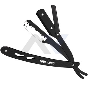 Navaja de Barbero Profesional de Acero Inoxidable Premium con Cierre Oscilante y Funda de Cuero, Personalizable con Logotipo - Product Image 1