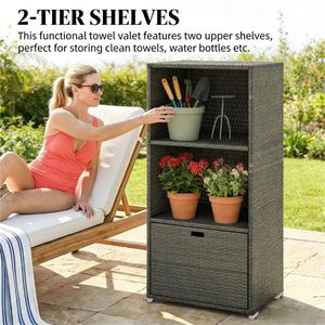 Portasciugamani e Armadietto Grigio Scuro per Piscina con Ripiano per Organizzazione e Comodità - Product Image 3
