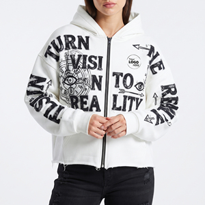 Manufacturer Distressed Embroidery Zipper Hoodie Winter Women Baggy <b>Drop</b> Shoulder Hoodies Women's 450gsm Fleece Hoodie Women - Product Image 5