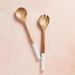 Ensemble de saladiers en émail au design moderne, bois naturel avec poignée imprimée en émail, couverts pour servir la salade, prix de gros direct. - Product Image 4