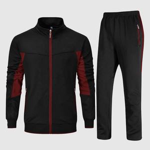 Survêtements de jogging athlétiques décontractés pour hommes 2 pièces Full Zip Sweatsuit Solid Pattern Warm-Up Sweats pour le printemps - Product Image 5