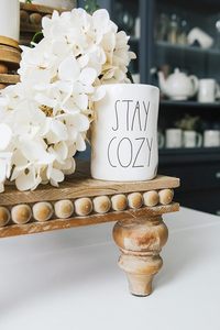 ome Goods Decorative Wood Risers for Decor | Tiered Tray Stand | Farmhouse Beaded Riser Stand for Decor | Wooden Pedestal Stand - Product Image 2