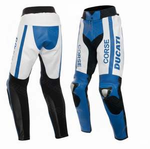 กางเกงหนังมอเตอร์ไซค์สีน้ำเงินและสีดำ – สไตล์สปอร์ตเรซซิ่ง - Product Image 1