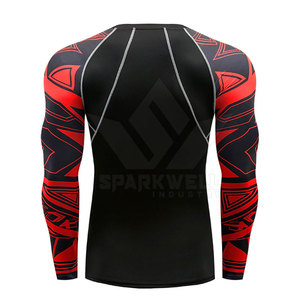 Men's Black Red Long Sleeve Rash Guard Sublimation <b>Print</b> Quick Dry Performance Sportswear Gym MMA BJJ <b>Surfing</b> Training Top - Product Image 3