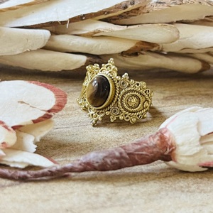 Antique Vintage Style Brass <b>Ring</b> Tiger Eye Chunky Gold Plated <b>Statement</b> <b>Ring</b> Tribal Ethnic Design Handmade Textured Wholesale - Product Image 5