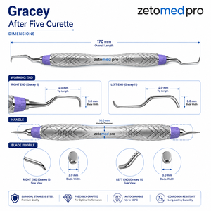 Cureta Gracey 5/6 Premium, Estándar y Extra Rígida, para Periodoncia, Instrumento para Desincrustación y Planificación Radicular, Zetomed Pro - Product Image 3