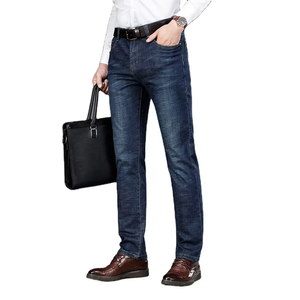 Custom Europe Men's <b>Jeans</b> Slimming Straight-leg Office Stretchable Long Pants with Rivet Zipper & <b>Button</b> Decorations <b>Jeans</b> Men - Product Image 6