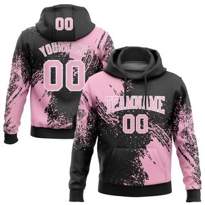 Sudadera con Capucha Personalizada para Hombre, con Estampado de Salpicaduras de Pincel Negro y Rosa, con Nombre y Número, Sublimación, Poliéster, Ropa Deportiva de Equipo - Product Image 2