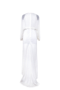 Vestido Largo de Lentejuelas Blancas de Lujo |   Camiseta de manga larga para mujer con hombros descubiertos y transparencias |   Vestido de noche con abertura alta |   Ropa Formal Elegante - Product Image 2