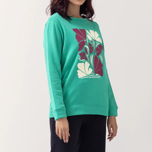 เสื้อสเวตเชิ้ตแขนยาวคอวีประดับเลื่อมสำหรับผู้หญิง ผลิตจากผ้าฝ้าย/ใยไผ่ ถักแบบลำลอง สีเขียวขาว สำหรับฤดูใบไม้ร่วง - Product Image 4