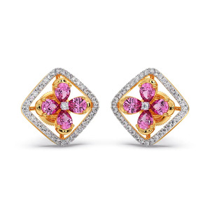 Boucles d'oreilles carrées à fleurs roses dorées - Product Image 1