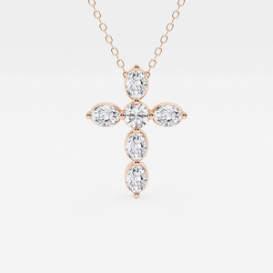 Pendentif Croix Flottante en Diamant de Laboratoire Rond et Oval 1 CTW, Collier Élégant de Foi, Cadeau pour Femme - Product Image 4