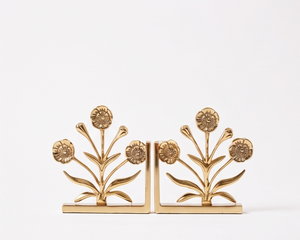 Porte-livres en métal doré à motif floral, texture moulée, décoration pour la maison et le bureau, vente en gros - Product Image 1