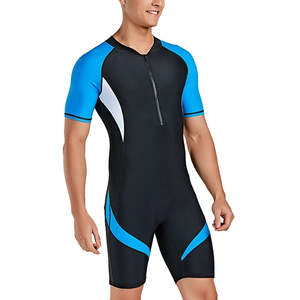 Maillot de bain une pièce à manches courtes pour hommes, avec fermeture éclair sur le devant, extensible, à séchage rapide, pour le surf, la plage, les sports nautiques - Product Image 1