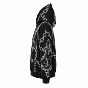 Sweat-shirt unisexe en polyester tricoté, coupe oversize, respirant, en molleton bouclette, avec fermeture éclair, orné d'une chaîne de strass noirs, style streetwear, pour l'automne - Product Image 4