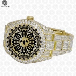 Charm Jewells Montre pour homme en acier inoxydable, boîtier de 40 mm, accents de diamants, analogique, mécanique, résistante à l'eau 10 bars, date automatique, luxe - Product Image 2