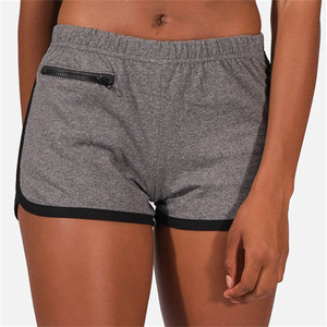 Women's Gray Solid Knitted Shorts High Waist <b>Elastic</b> Waist Sporty Style Breathable Regular Fit - Product Image 1