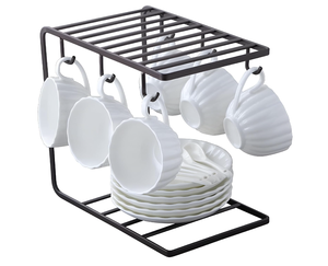 Metal Cup and Plate <b>Stand</b> with Hooks Utensil Rack Space Saving <b>Dish</b> Organizer for Kitchen - Product Image 1