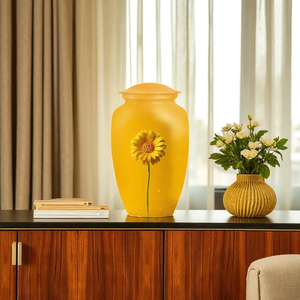 Urna Funeraria de Metal Amarilla con Diseño de Girasol para Adultos, Ataúd Conmemorativo Personalizable, Suministro Funerario Ecológico - Product Image 2