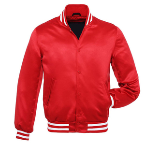 Hot Sale Men's High Quality Satin Bomber Jackets Solid Color Hooded Varsity Style Drop Shoulders Fabric Satin Baseball Jackets - Product Image 1