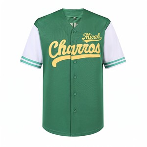 Camiseta de Béisbol Micah Charros Verde y Blanca de Manga Corta con Logotipo Bordado, Cierre de Botones, Unisex para Adultos, Malla Transpirable - Product Image 1