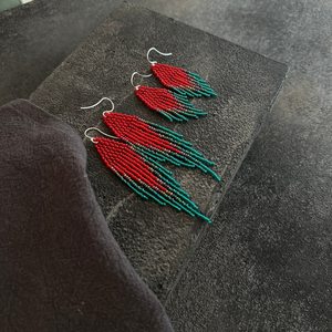 Pendientes de Cuentas, Pendientes con Flecos, Pendientes Rojos, Pendientes Turquesa, Joyería Boho, Pendientes Hechos a Mano, Pendientes de Cuentas Pequeñas para Mujer - Product Image 5