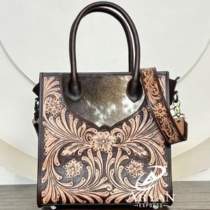 Sacs fourre-tout pour femmes en cuir à poils, motif floral western, haute qualité, avec bandoulière réglable et poignée supérieure, pour le voyage - Product Image 1