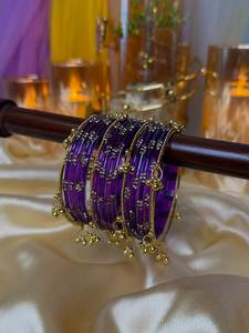 Bracelets en verre traditionnels du Cachemire, multicolores, plaqués or, ensemble de bijoux de mariage, couleurs personnalisées disponibles - Product Image 4