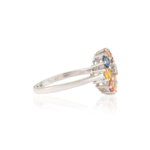 Bague grappe de fleurs en argent 925 plaqué rhodium, saphir multicolore taille diamant, sertie à griffes, style classique, pour femme, usage quotidien - Product Image 5