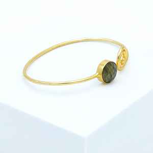 Brazalete de paladio chapado en oro hecho a mano |   Brazalete Vintage con Diseño en Espiral y una Sola Piedra |   Joyería con Piedras Preciosas Certificadas por IGI HARI - Product Image 3