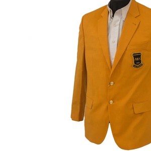 Blazer Dorado para Hombre, Estilo Universitario, Cuello de Solapa, Cierre de un Botón, Logotipo Bordado en la Parte Delantera, 100% Poliéster, Corte Regular, Estilo Americano - Product Image 4