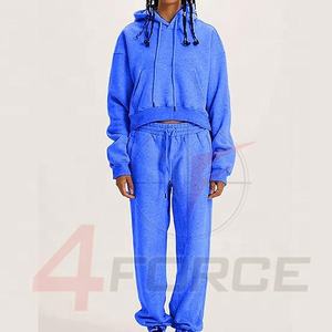 Pantalones de chándal de lana de algodón recortados personalizados para mujer, conjunto de jersey liso bordado de 2 piezas con Sudadera con capucha, talla 6XL para invierno - Product Image 2