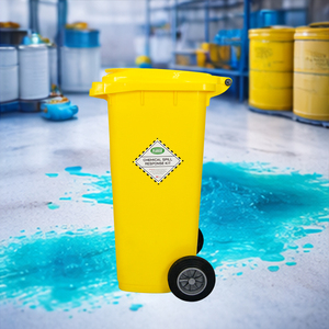 Kit de Respuesta a Derrames Químicos de Alta Absorbencia de 120L (33 Galones), Contenedor con Ruedas Amarillo, Set Absorbente para Materiales Peligrosos, para Control de Emergencias de Ácidos y Álcalis - Product Image 4