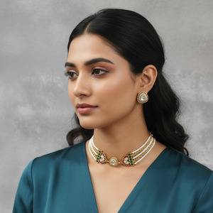 Collier pour femme JESSICA CREATION, pendentif solitaire vintage en moissanite naturelle Polki, plaqué or 22 carats, argent sterling 925 - Product Image 3