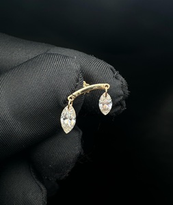 Modern 14K Gold Marquise Diamond <b>Helix</b> Piercing <b>Stud</b> with Refined Dangle Earring Design - Product Image 4