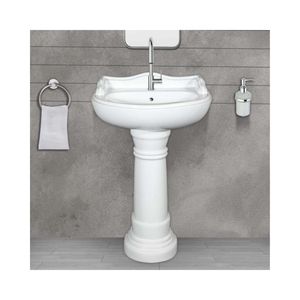Lavabo de cerámica de alta resistencia con pedestal 600x440x940mm, lavabo de porcelana para baño, lavabo para lavar ropa, conjunto Enseada - Product Image 6